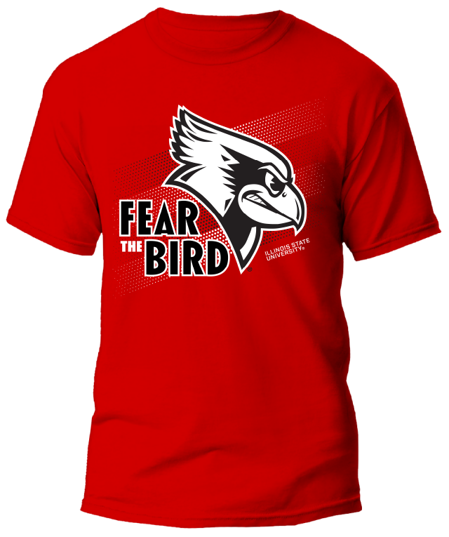 Red shirt with Fear the Bird logo.